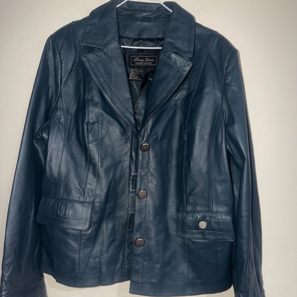 Green 100% 3 Button Leather Jacket - image 1